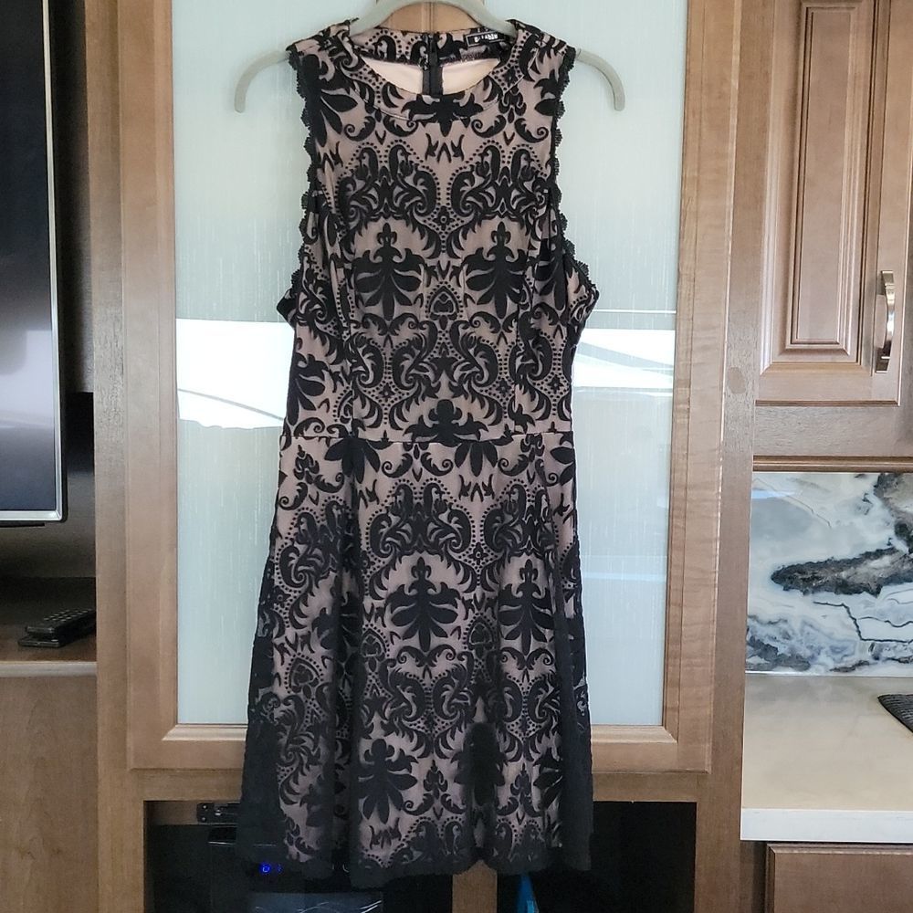 Soieblu By Anthropologie Black Nude Sleeveless Lace Overlay Dress - Size Large
